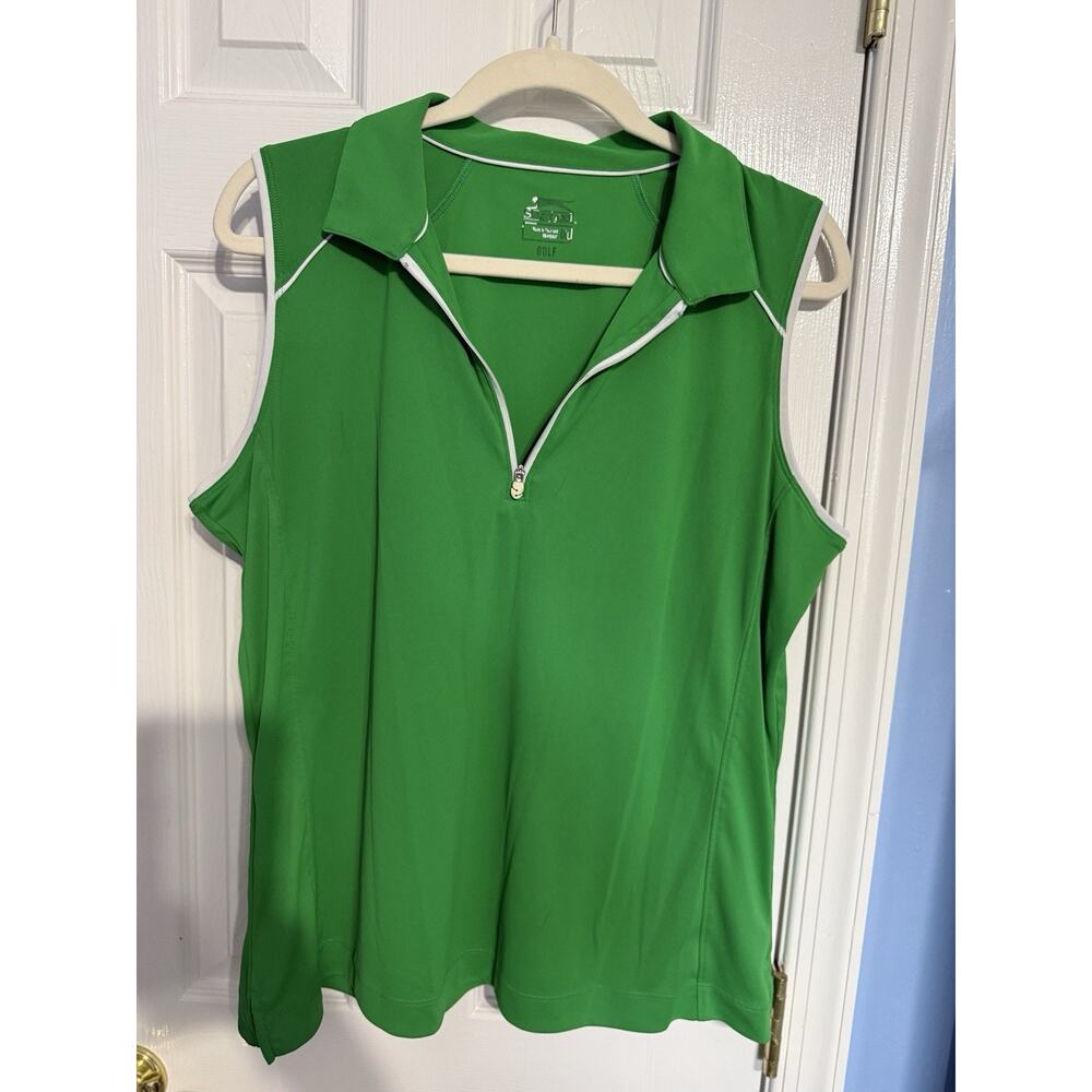 Slazenger Golf Sleeveless‎ Polo Shirt Women Green Zip Athletic Top 1XL
